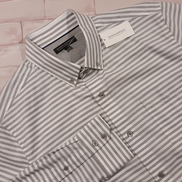 Banana Republic Other - Banana Republic Non-Iron Shirt Mens Size Large Tall Slim‎ Fit Gray Striped NEW